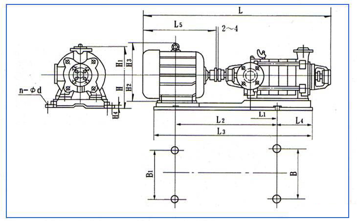 d型(原da1型)卧式多级离心泵安装尺寸图